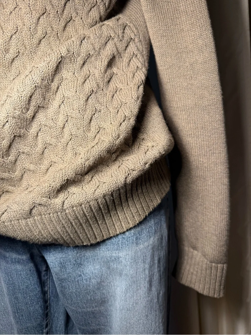 Soft Cotton Mens Banana Republic Shawl Collar Cable Knit Sweater in Taupe